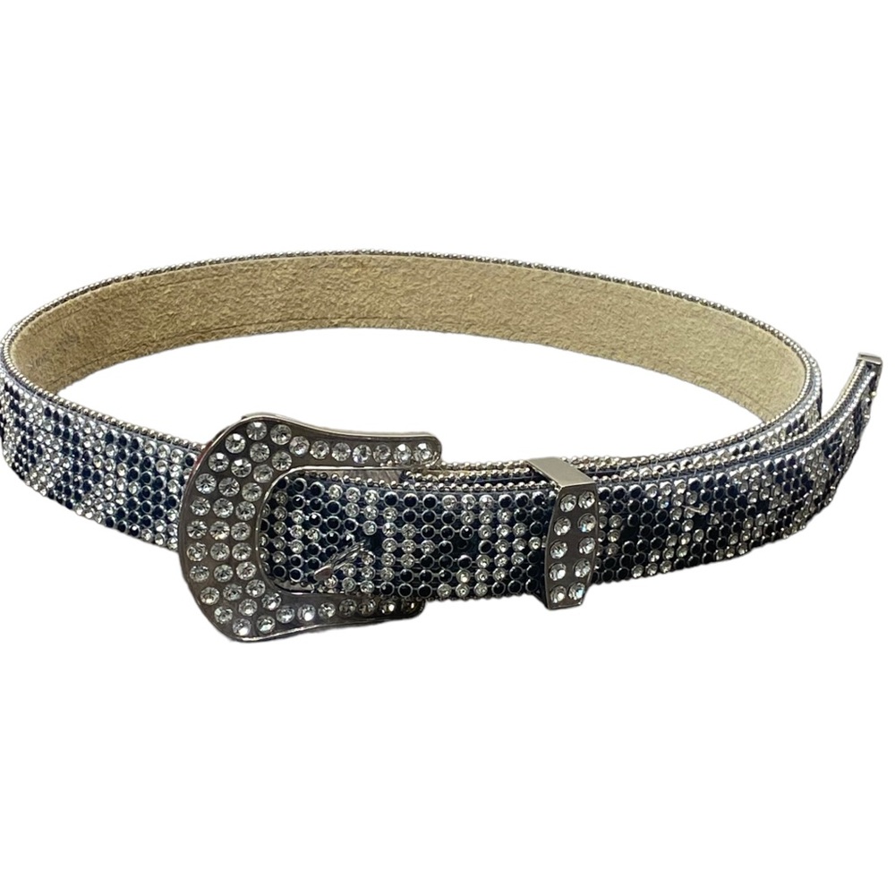 Nocona Black Rhinestone Crystal BLING Western Cowboy Leather Belt Size Medium.